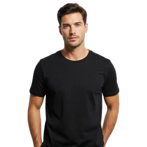 Man wearing Vastra Savvy black regular fit t-shirt front view – 100% cotton casual wear
