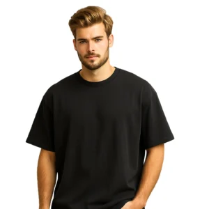 Streetwear look with Vastra Savvy black oversized t-shirt paired with jeans – urban fashion for men