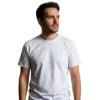 Man wearing Vastra Savvy white regular fit t-shirt front view, casual cotton wear for men